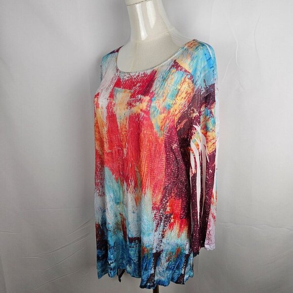 Jess & Jane Medium Sheer Tunic Top Abstract Knit Blue Pink Asymmetrical Artsy - Picture 3 of 9